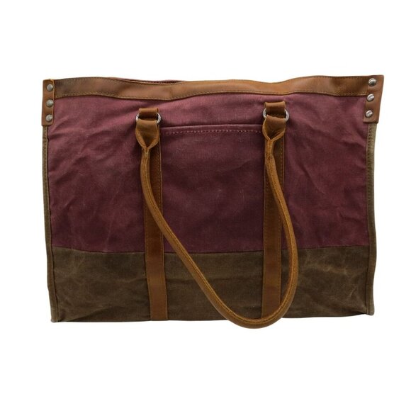 TSD Burgundy Stone Creek Tote Bag Premium Waxed Canvas & Leather Durable - Picture 3 of 14